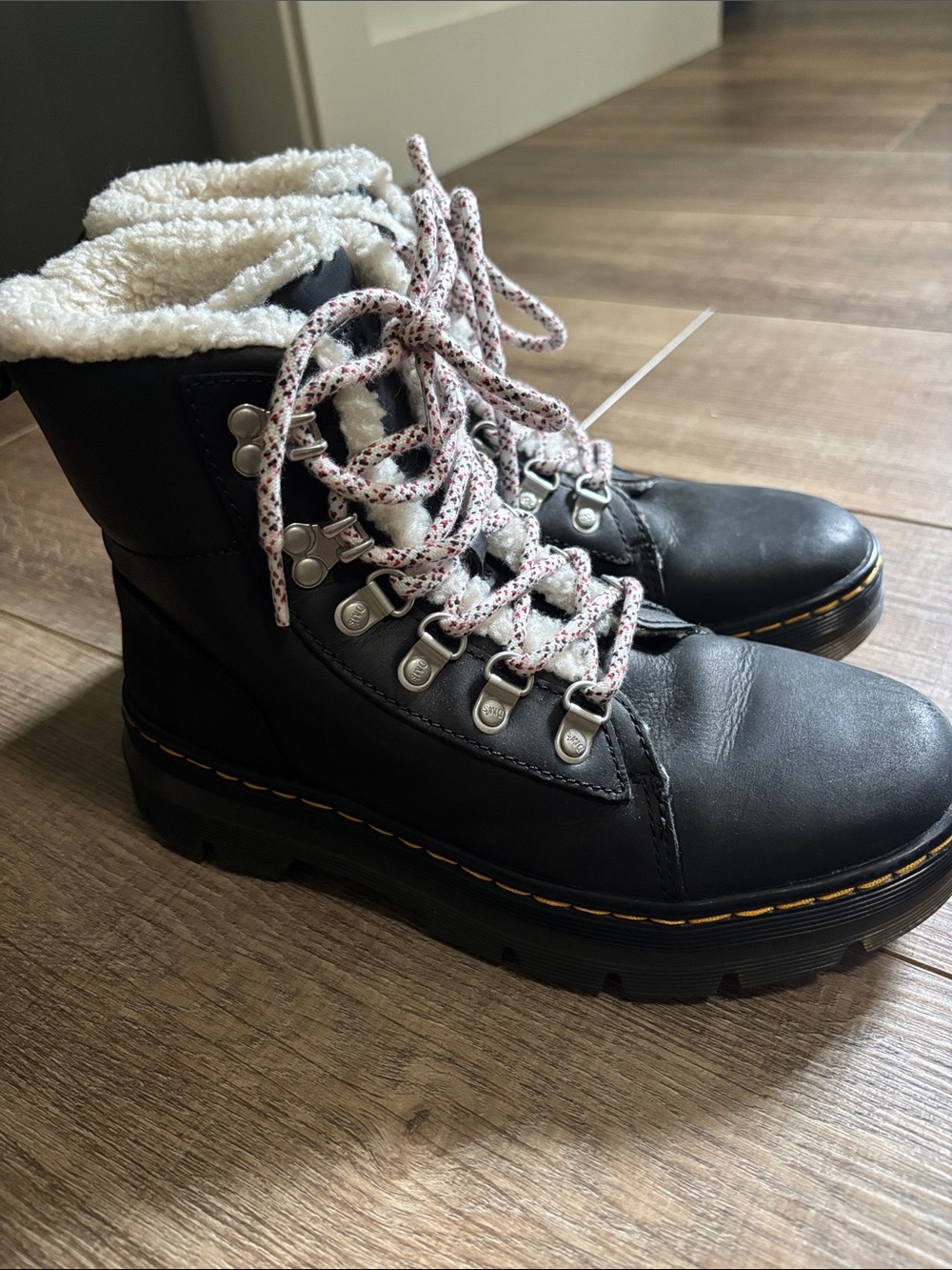 Dr. Martens Black Sherpa-Trim Lace-Up Winter Boots